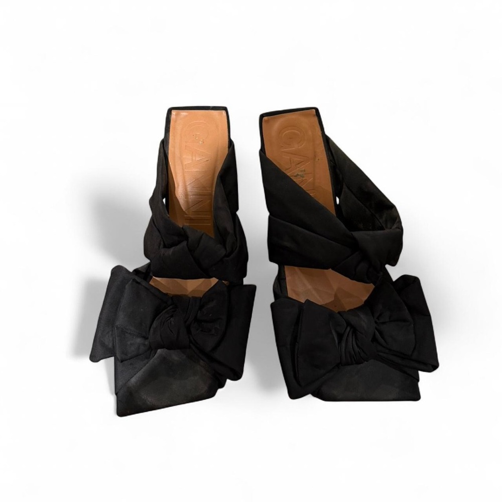 Ganni black bow heel sandals